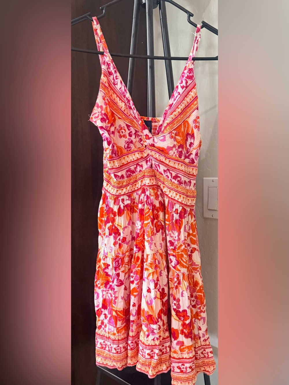 Angie Pink & Orange Floral Tiered Sundress